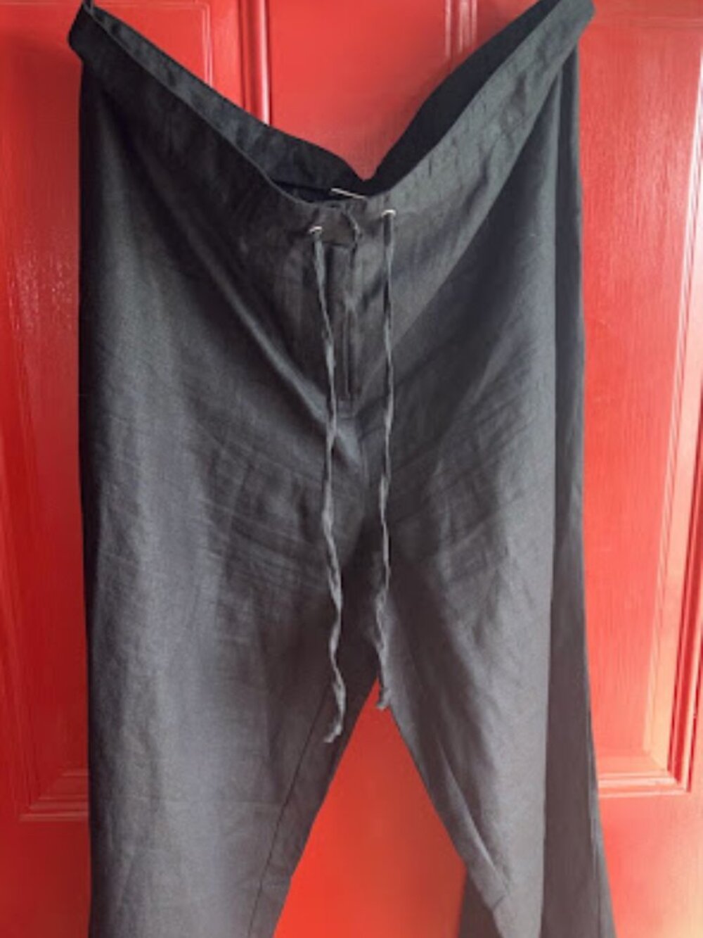 Vintage Spiegel Women's SZ 10 Black 100% Linen Pants Wide Leg Drawstring Coastal